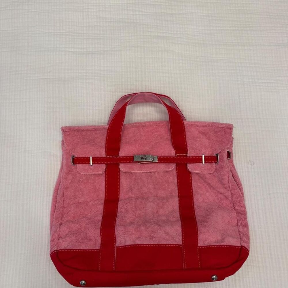 sunwin boatkin pink & red terry cloth tote bag